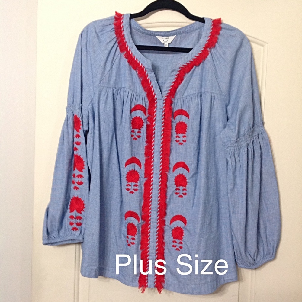 COPY - SALE!Crown & Ivy Cotton Embroidered Top plus size